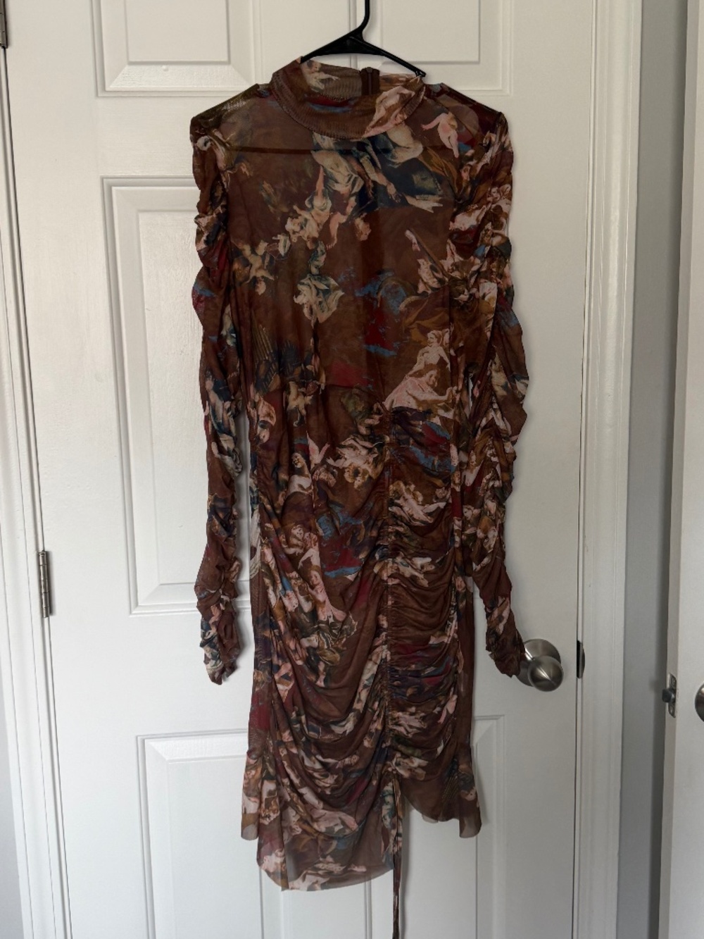Sheer print scrunch midi dress